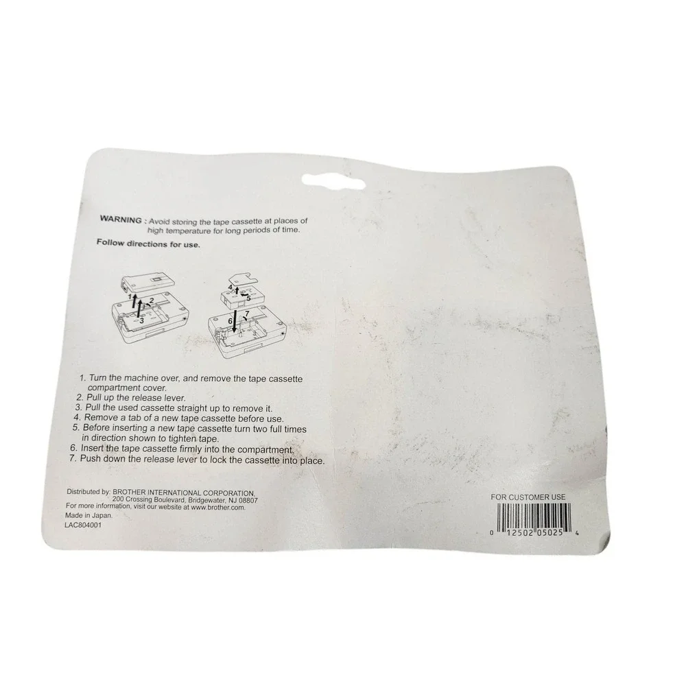 Brother TC-20 P-Touch Label Tape 12mm 0.47in Black On White Laminated 2 Pack
